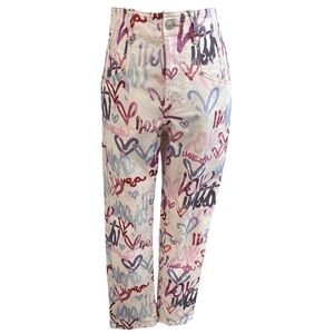 Isabel Marant White Jeans with Pink, Blue and Purple Graffiti Print